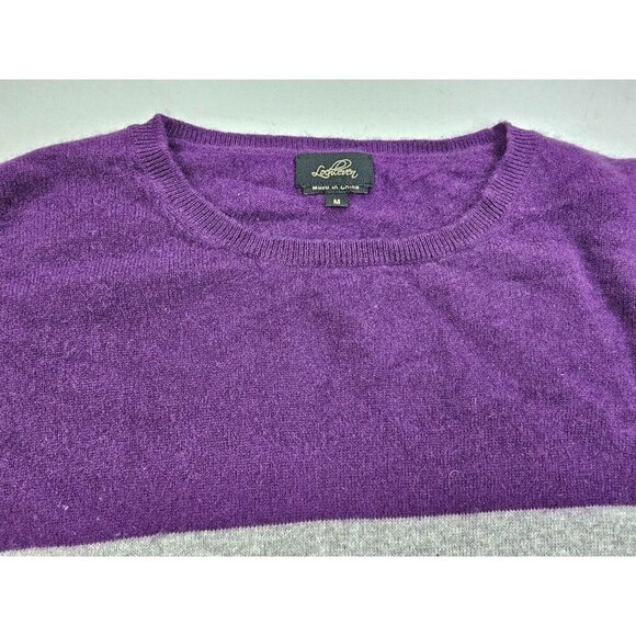 Lochleven Size Medium Women Gray Purple Color Block Cashmere Long Sleeve Sweater - Picture 5 of 8